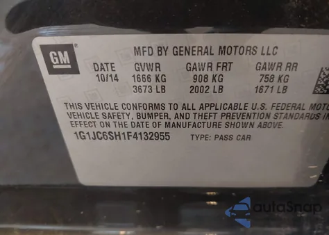 2015 Chevrolet Sonic Lt Auto z USA, uszkodzony, nr VIN 1G1JC6SH1F4132955